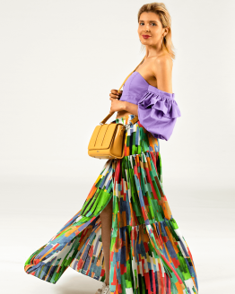 Saia em seda aos folhos multicolor lateral