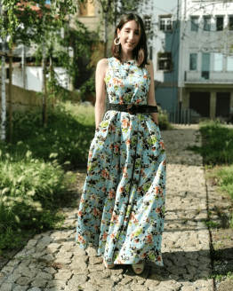 vestido longo com bolsos verde