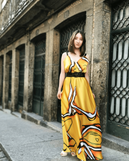 vestido longo de trespasse no peito