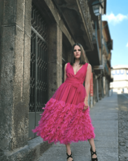 Vestido de Festa com plumas