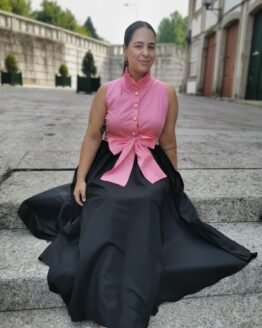 VESTIDO BICOLOR COM LAÇO